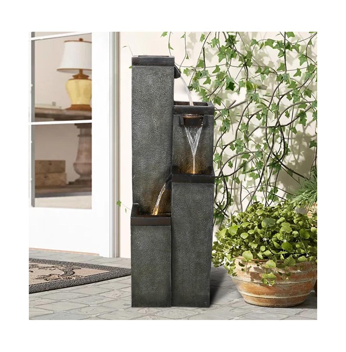 SunJet 4-Tier Modern Water Fountain, Indoor/Outdoor Resin Water Fountains with Soothing Water Sounds, Perfect for Garden, Patio, Home & Office