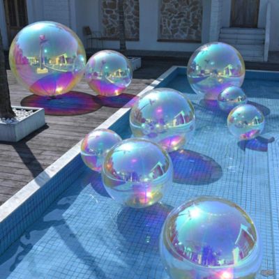 20" Big Shiny Inflatable Mirror Ball Giant Iridescent Reusable Balloon for Large Disco Party Wedding Event Stage Decoration