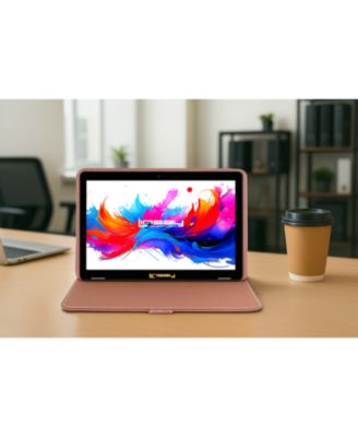 10.1" Octa Core 256GB Storage Android 15 Tablet with Brown Leather Case