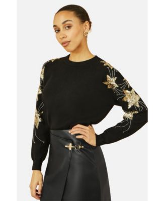 Women's Sequin Star Detail Relaxed Fit Sweater
