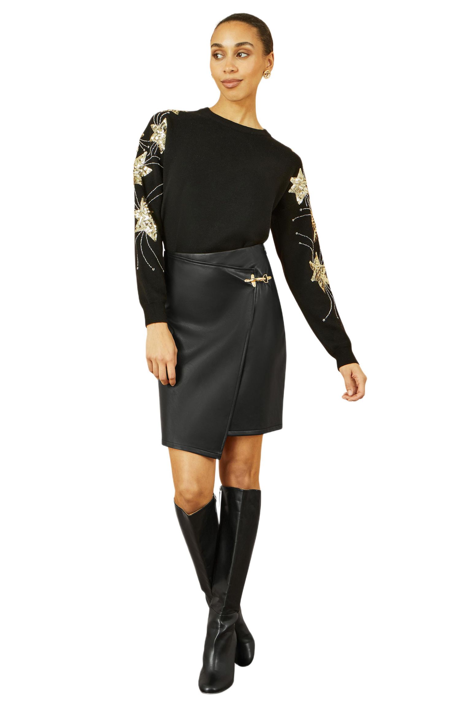 Women's Sequin Star Detail Relaxed Fit Sweater