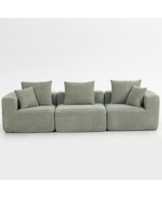 Streamdale Modular 3-Seat Chenille Sofa, Deep-Seat Couch, Tool-Free Setup, Low-Profile, 111" W - Light Green