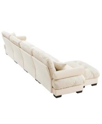 Streamdale L-Shaped Cloud Sofa, Convertible 4-Seater Modular Couch, Modern Velvet Cream