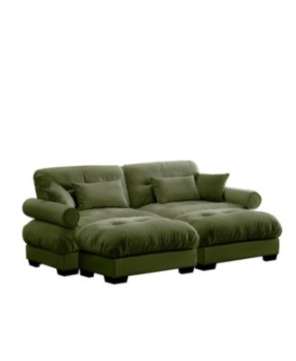 Streamdale Oversized Modern Two-Seater Sofa with Ottoman, Velvet 2-Seater with Armrests & Pillows