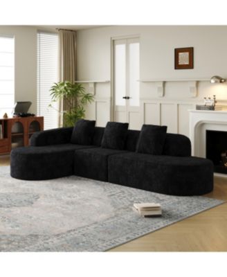 Streamdale L-shaped curved modular sofa, modern lychee-textured polyester, curved backrest with 3 pillows