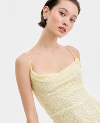 Juniors' Beaded V-Neck Lace-Up-Back Gown 