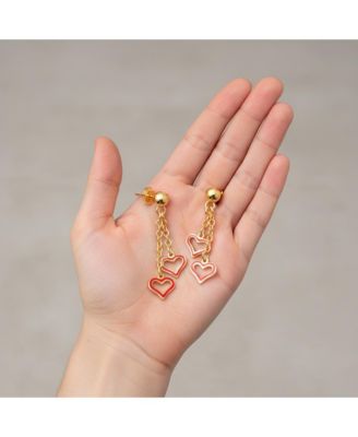 14K Gold Plated Double Heart Halo Dangle Chain Drop Earrings for Kids