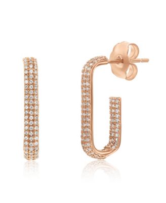 Sterling Silver Cubic Zirconia Paperclip Hoop Earrings