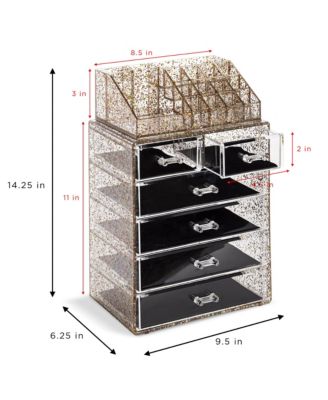 2 Piece Acrylic Makeup and Jewelry Storage Organizer Case (6 Drawers and Lipstick Tray