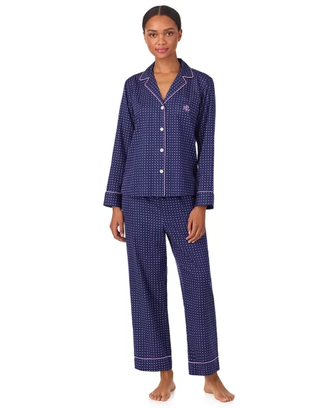Petite Long-Sleeve Top and Pajama Pants, 2-Piece Set - Navy Dot