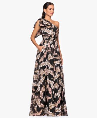 Petite One Shoulder Floral Print Long Dress