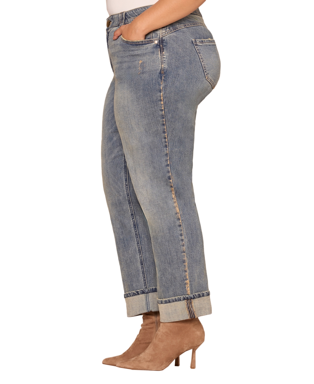Democracy Plus Size Rolled-cuff Boyfriend Jeans In Blue