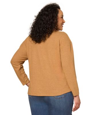 Plus Size Embroidered Knot Detail Long-Sleeve Top