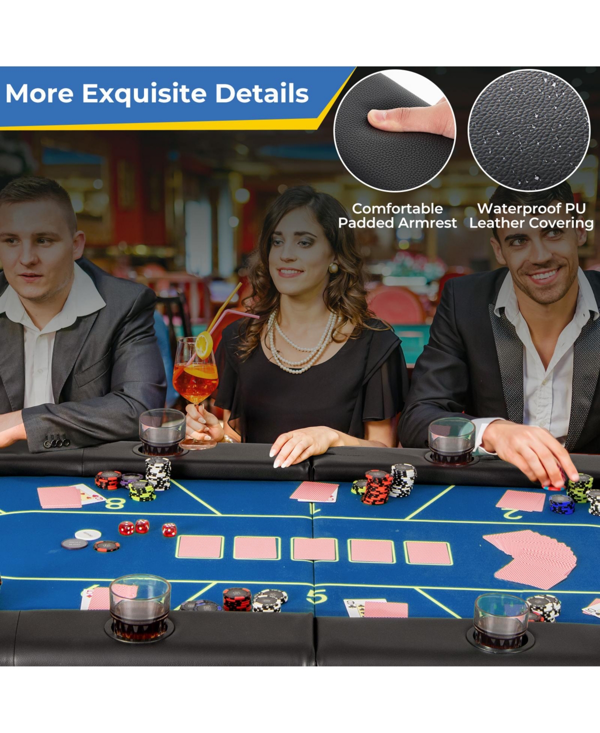 Sugift 72 x 36 x 30.5 Inch Foldable Poker Table with 8 Cup Holders