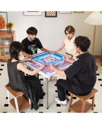 Portable Folding Mahjong Table With Cup Holders And Game Mat.