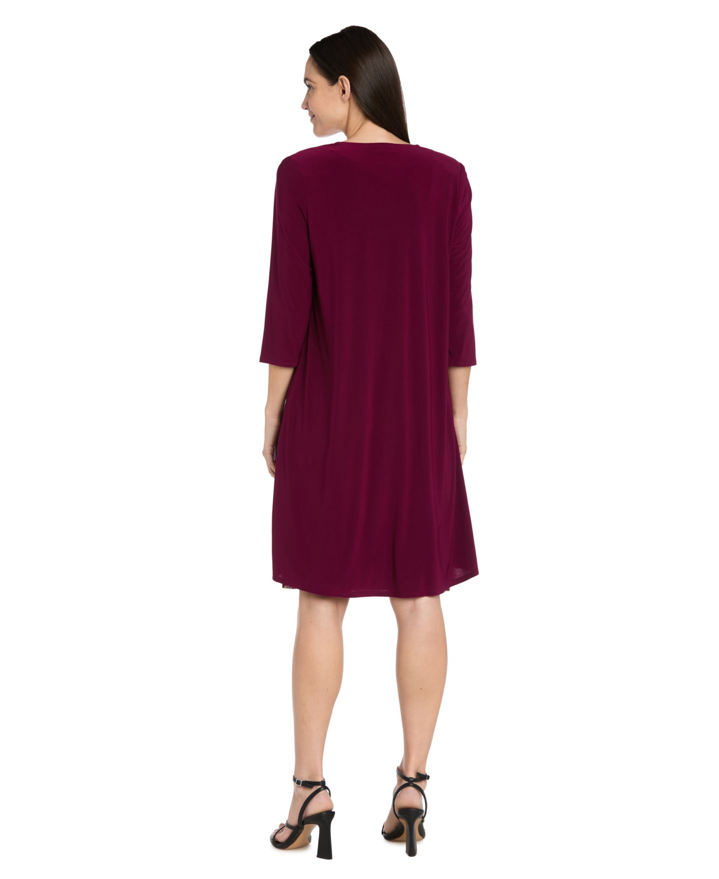 Женские платья R & M Richards Printed Interlock Twist Yarn Jacket Dress, 2-Piece Set, цвет: Бордовый / Тёмно-синий — фото 6