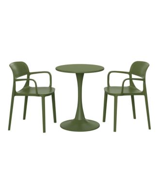 3-Piece Round Metal Bistro Dining Table Set And Stackable Resin Patio Dining Arm Chairs