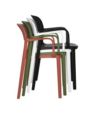 3-Piece Round Metal Bistro Dining Table Set And Stackable Resin Patio Dining Arm Chairs