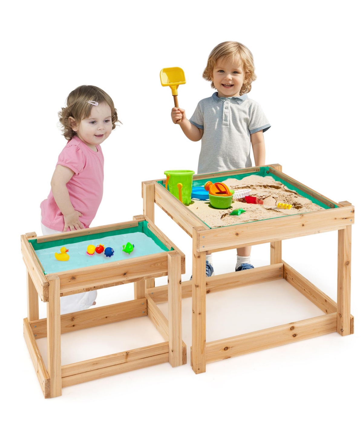Sugift Wooden Sand And Water Tables With Protective Cover For Kids