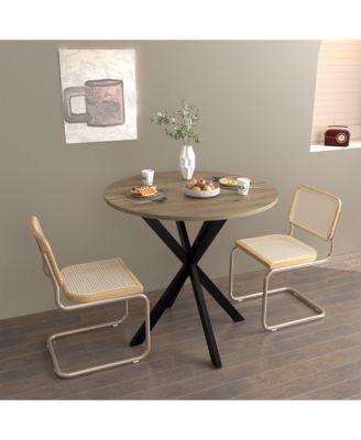 CASAINC 31.5 Inch Round Dining Table with Black Metal Legs