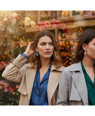 Set of 2 Art Deco Style Crown Halo Oval CZ Cubic Zirconia Dangle Drop Earrings