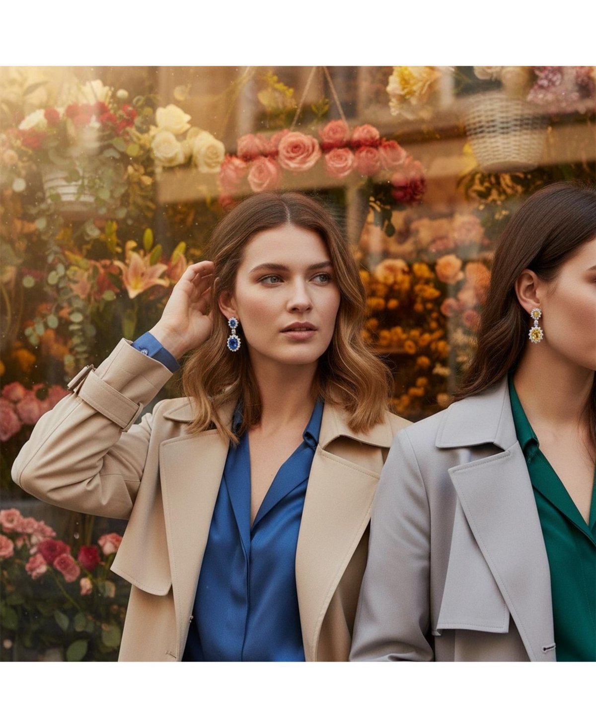 Bling Jewelry Set of 2 Art Deco Style Crown Halo Oval Cz Cubic Zirconia Dangle Drop Earrings