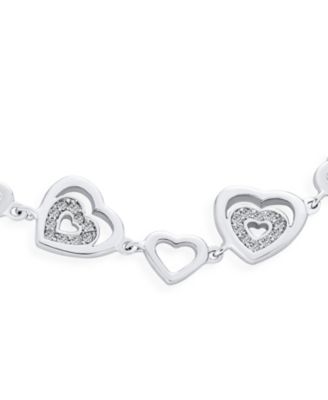 Romantic Cubic Zirconia CZ Heart Bracelet and Huggie Hoop Earrings Jewelry Set