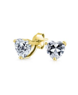 Romantic Set of 2 Heart Shaped Cubic Zirconia 7MM Sterling Silver & 8MM Gold Plated Stud Earrings