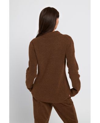 Women's Fuzzy Knit Jumper Henley Sweater