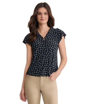 Jones New York - Petite Flutter Sleeve Tube Trim V-Neck Top