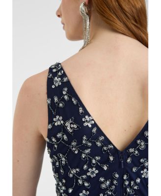 Women's Embellished Sequin Beaded Maxi Dress With Wrap Bottom