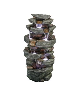 40.5” High Rocks Outdoor Water Fountain - 6-Tiers Cascading Waterfall with LED Lights, Soothing Tranquility for Home Garden, Yard Decor