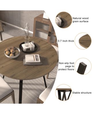 CASAINC 35.43 Inch Round Dining Table with Black Metal Legs in Brown(only table)