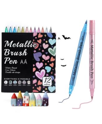 12 Colors Metallic Markers, Dual Tip Glitter Pens, Acrylic Paint Markers for DIY Crafts, Scrapbooking, Glass, Wood and Cards