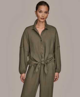 Donna Karan Weekend - Women's Long Blouson Sleeve Button Adjustable Tie Shirt