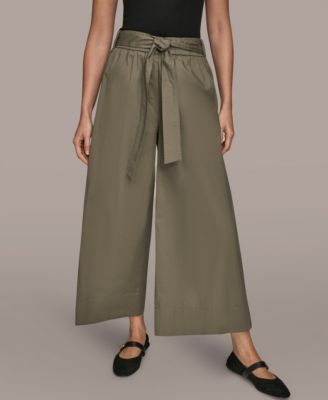Women's Stretch Poplin Self Belted Crop Pants