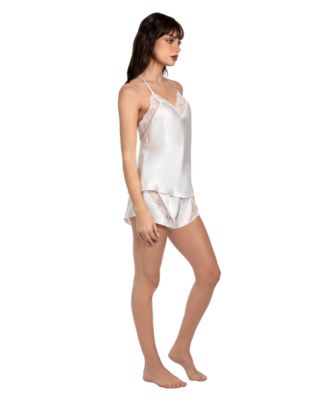 Women's Lace-Trim Satin V-Neck Camisole and Shorts, 2-Piece Set