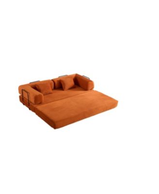 Streamdale Orange Corduroy Convertible Sleeper Sofa Bed with Pillow