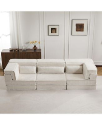 Streamdale Compression Sofa, Convertible Floor Sofa Bed, Modular Sectional, 3 Seater, White
