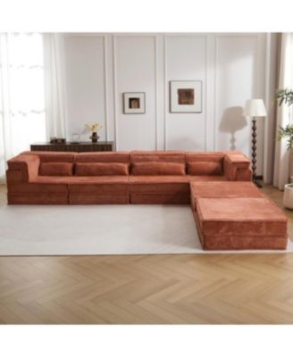 Streamdale Compression Sofa, Convertible Floor Sofa Bed, Modular Sectional, 4 Seater, Orange