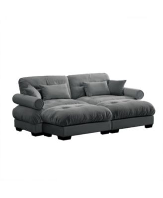 Streamdale Oversized Modern Two-Seater Sofa with Ottoman, Velvet, Grey
