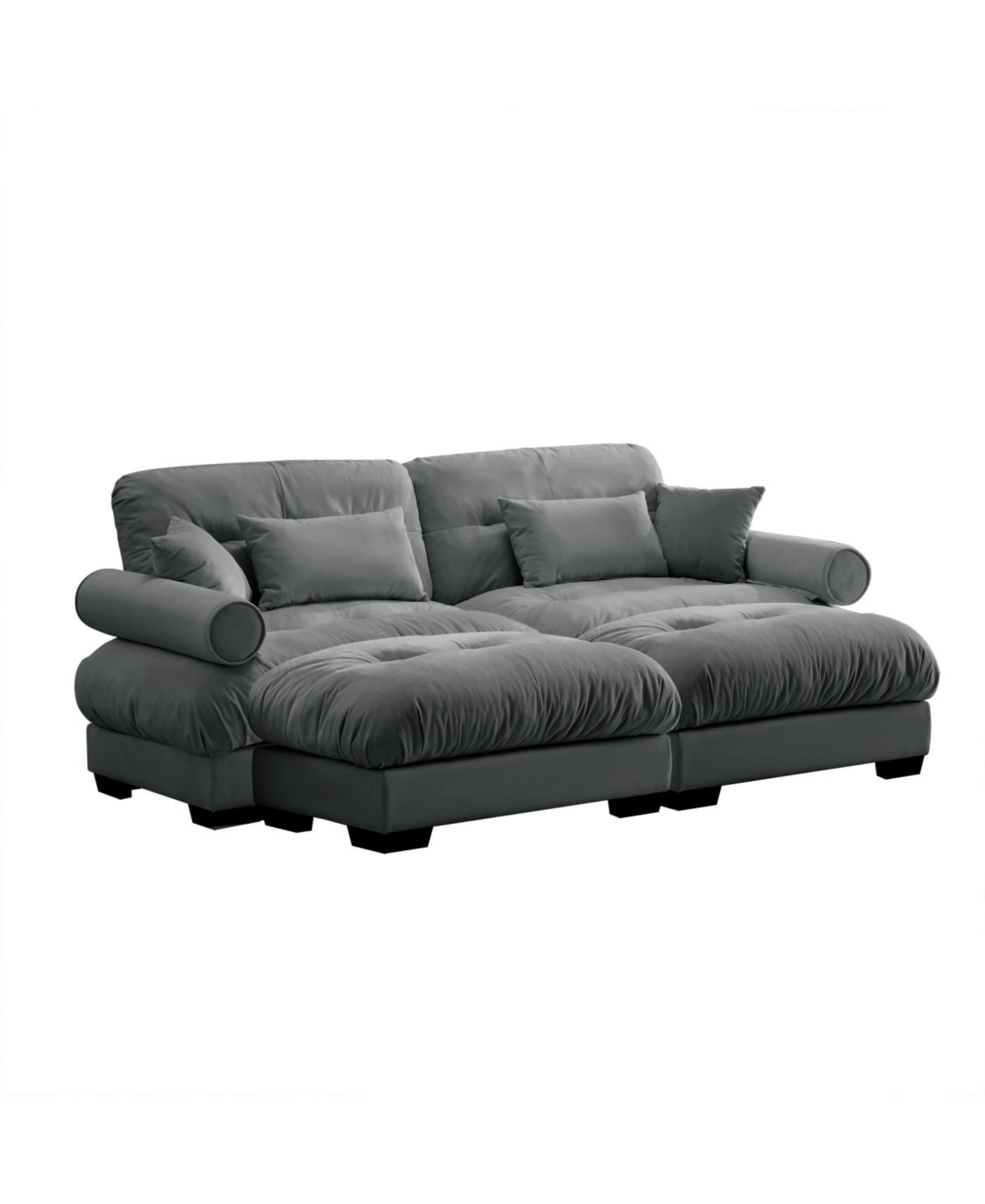 Streamdale Furniture Streamdale Oversized Modern Two-Seater Sofa with Ottoman, Velvet, Grey