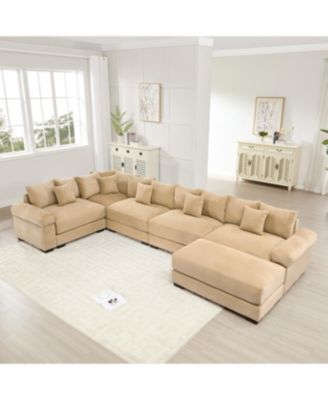 Streamdale Oversized Cloud Modular Sectional Couch with Ottoman, Camel