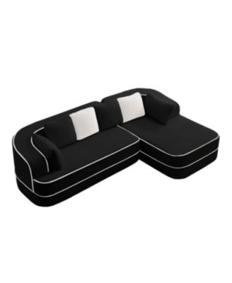 106" Teddy Fabric Sofa, No Assembly, L-Shaped Chaise, Black