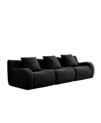 Streamdale Boneless Sofa, Teddy Fabric, Anti-Slip, No Assembly, Curved Armrests, Black