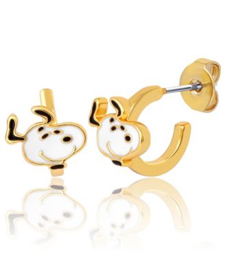 Snoopy Earring Set, 2-Pair, Gold-Tone Studs & Dangle Hoops