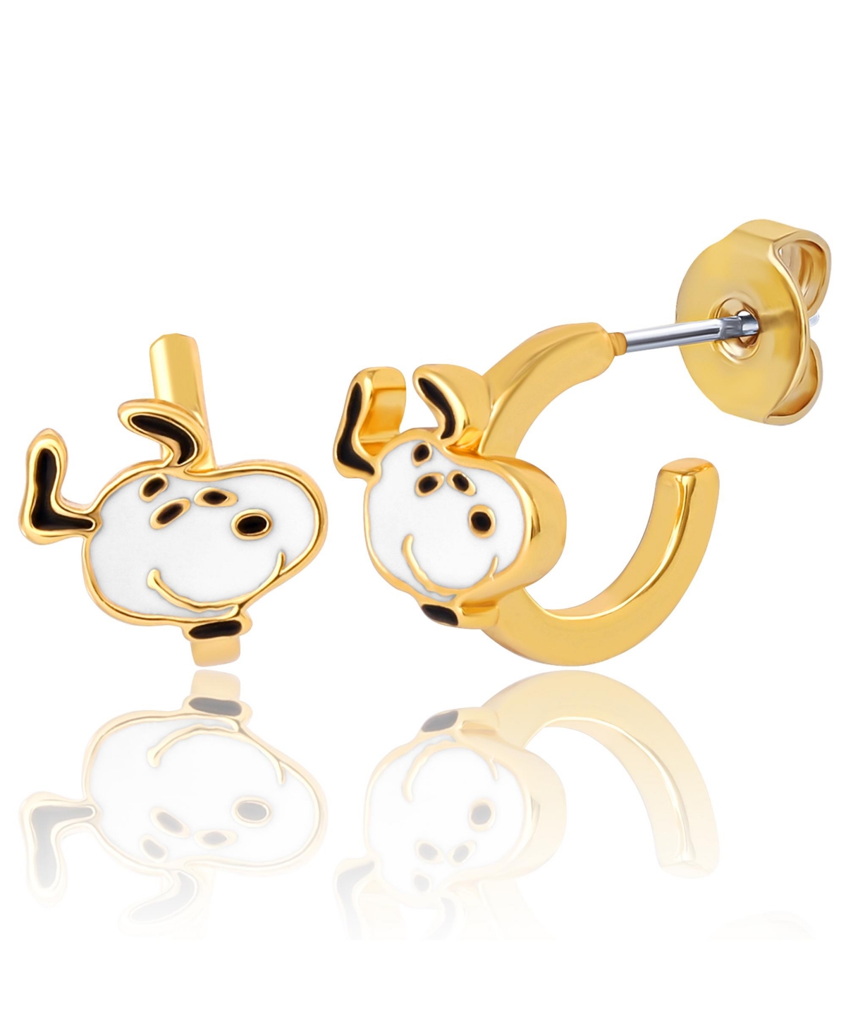 Peanuts Snoopy Earring Set, 2-Pair, Gold-Tone Studs & Dangle Hoops