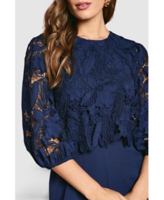 Women's Lace Overlay Wide Leg Jumpsuit