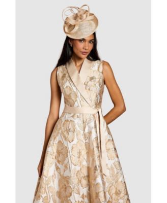 Women's Sleeveless Tux Jacquard Midi Dress