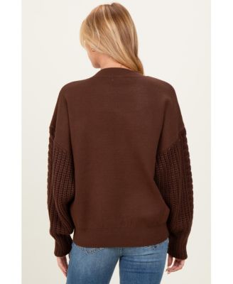 Maternity Brown Cable Knit Sleeve Round Neck Sweater